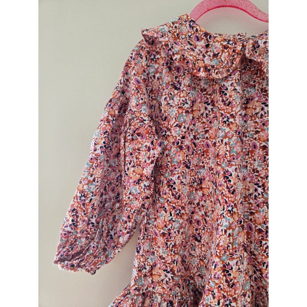 Next Kids Floral Cotton Dress Peter Pan Collar Orange Pink 4-5 Years 800-522-412 - Picture 2 of 6